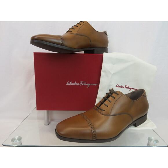 NIB FERRAGAMO BOSTON BROWN TAN AMBRE BROGUE LEATHER GANCINI BIT OXFORDS 8.5 D - Picture 5 of 12